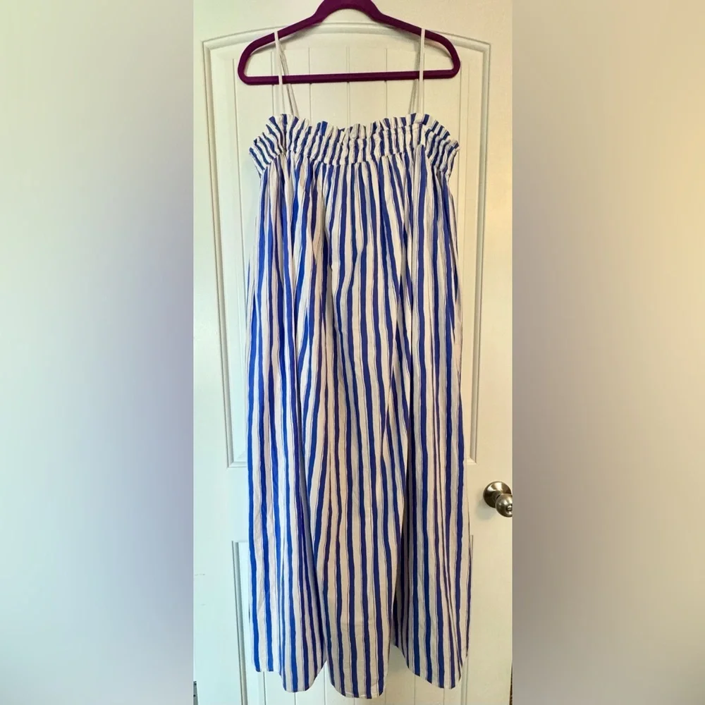 Madewell Blue & White Vertical-Stripe Spaghetti Strap Maxi Dress - Picture 4 of 11